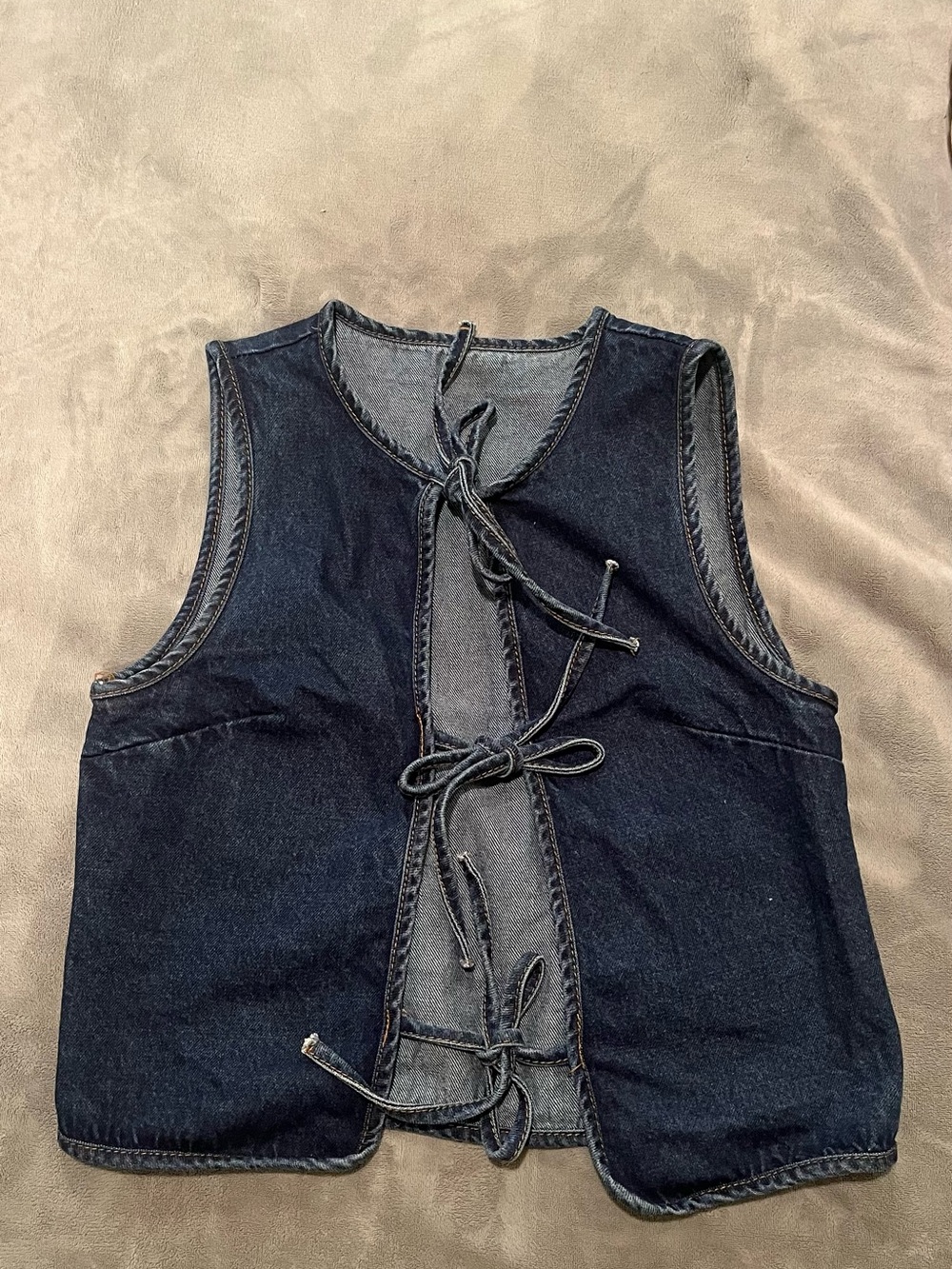 Missguided Dark Blue Denim Tie-Front Tank Vest
